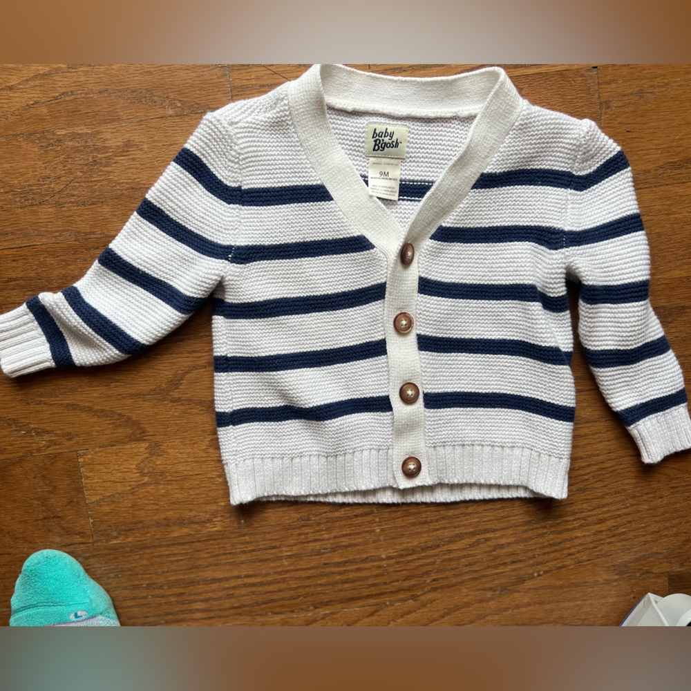 Carters white and navy striped sweater 9 mos. Excellent used condition